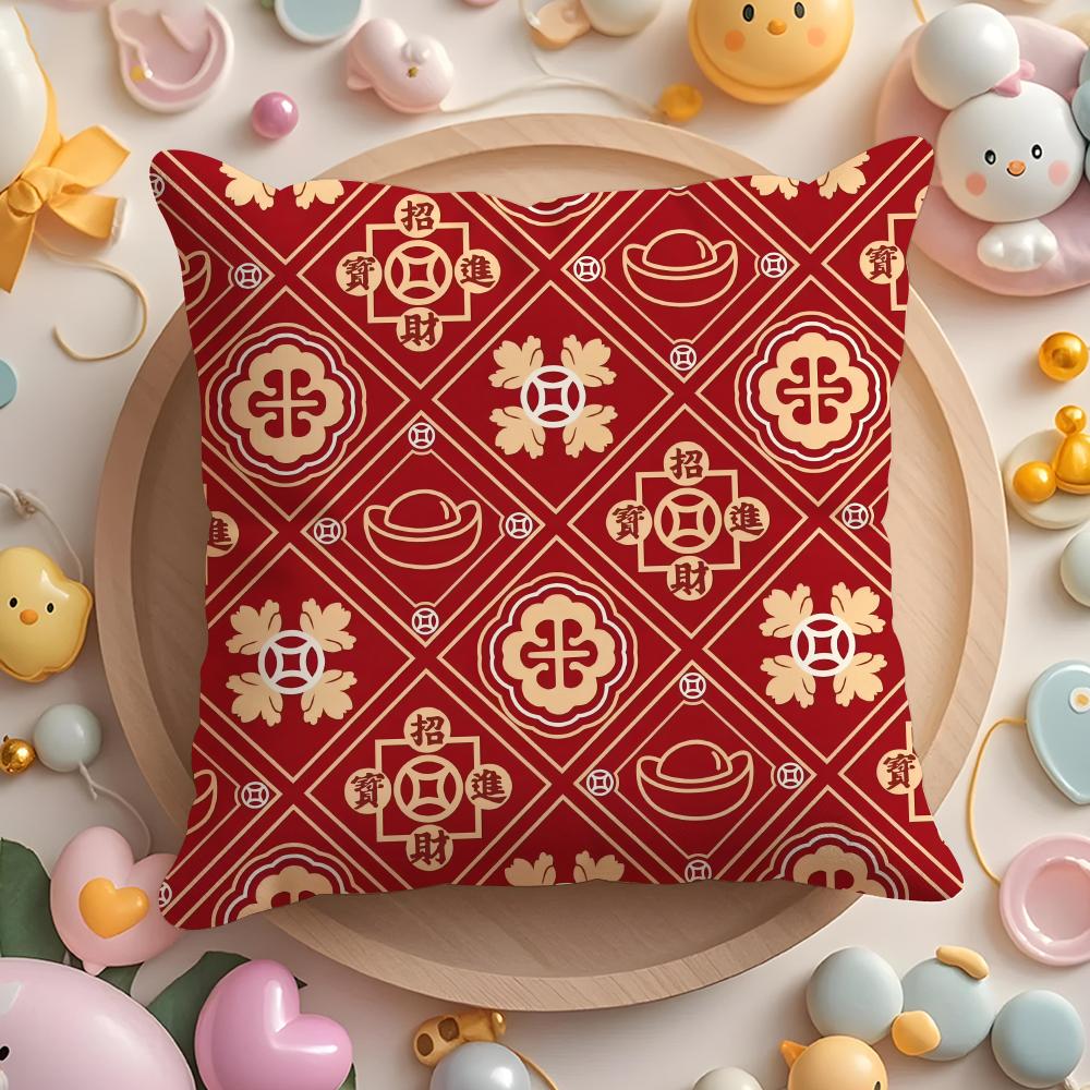 Chinese Style Red Retro Cushion Cover Short Plush Double-Sided Printing Home Machine Washable In Warm Winter Cushion Cover