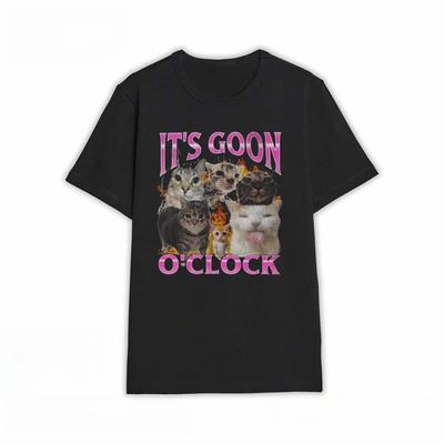 Mens Its Goon OClock Laughing Cat Meme TShirt 100 Cotton Round Neck Short Sleeve Humorous Tshirt Bold Text Style