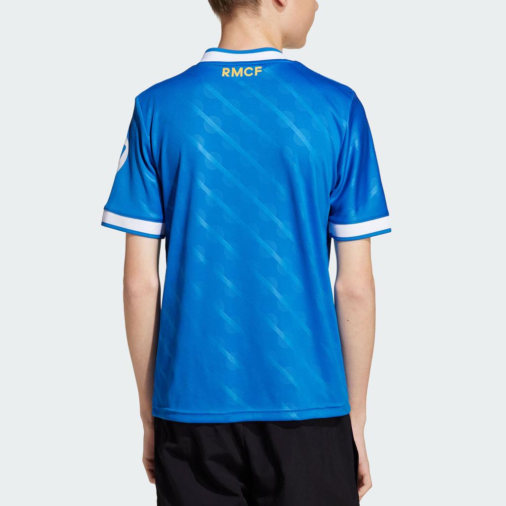 adidas Originals Schnelltrocknendes T-Shirt Real Madrid Zweites Auswärtstrikot Marke Logo Buchstabe Streifen Fußball Sport Kurzarm Kinder Oberteile JP3930