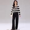 Sheep wool pullover sweater: autumn and winter new striped design for women's wool sweater, fashionable, loose and high-end