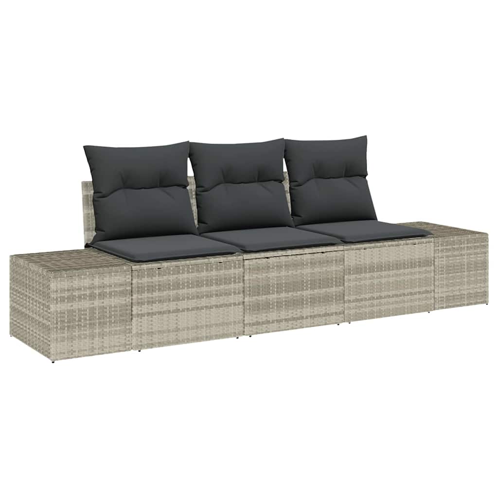 3 Piece Sofa Set with Cushions Light Grey Poly Rattan