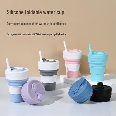 Portable Silicone Collapsible Travel Cup with Straw