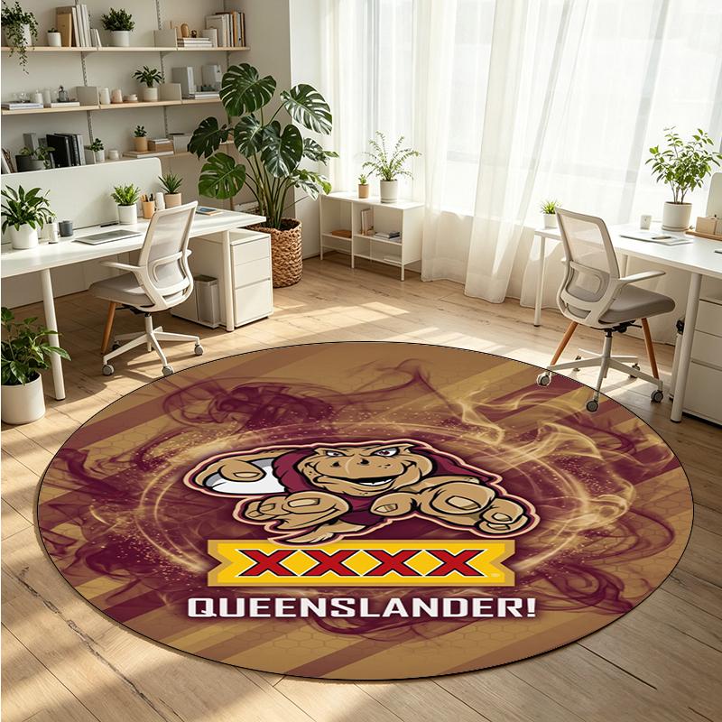 Queensland Maroons Printed Round Crystal Velvet Rug Soft Non Slip Floor Carpet For Bedroom Holiday Gift