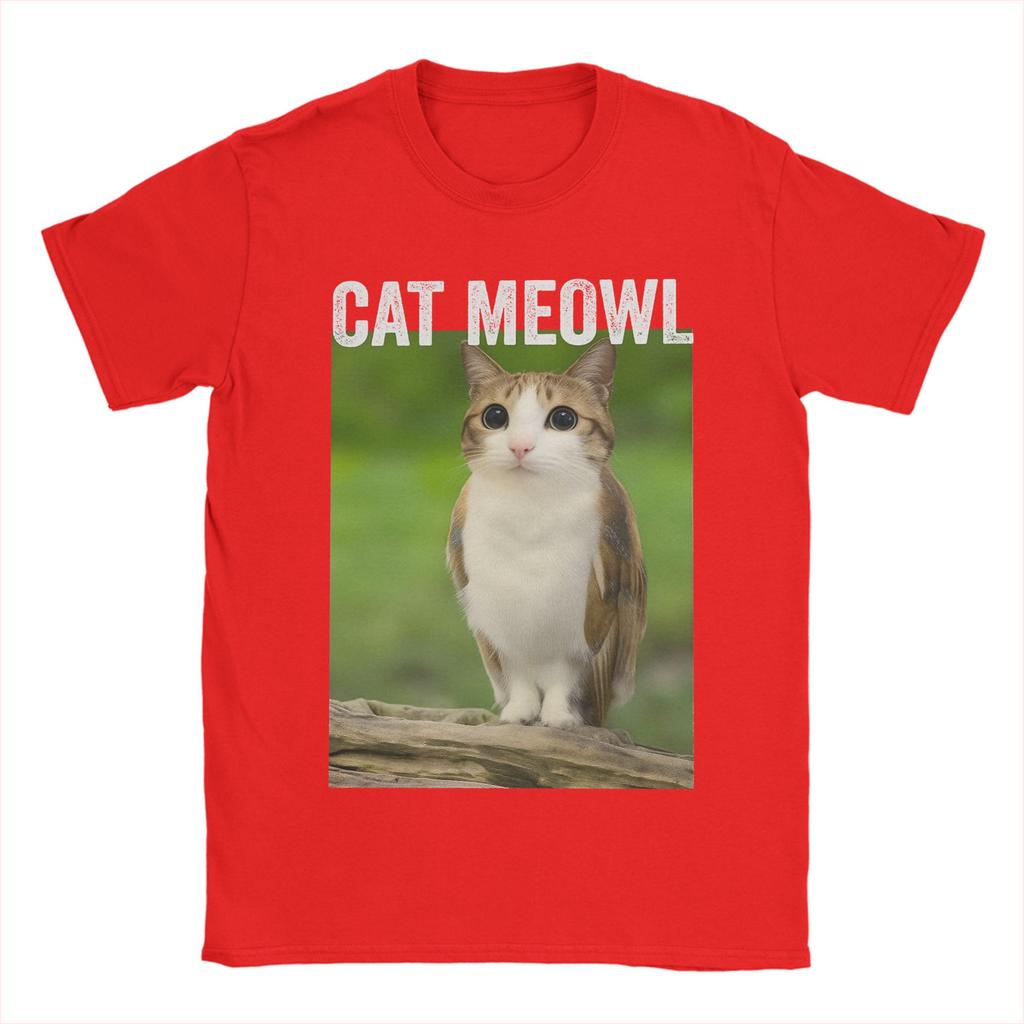Men's T-Shirt Cat Meowl Funny Cat Owl For Animal Lovers Pure Cotton Tee Shirt Short Sleeve T Shirts Round Neck Clothes Gift Idea