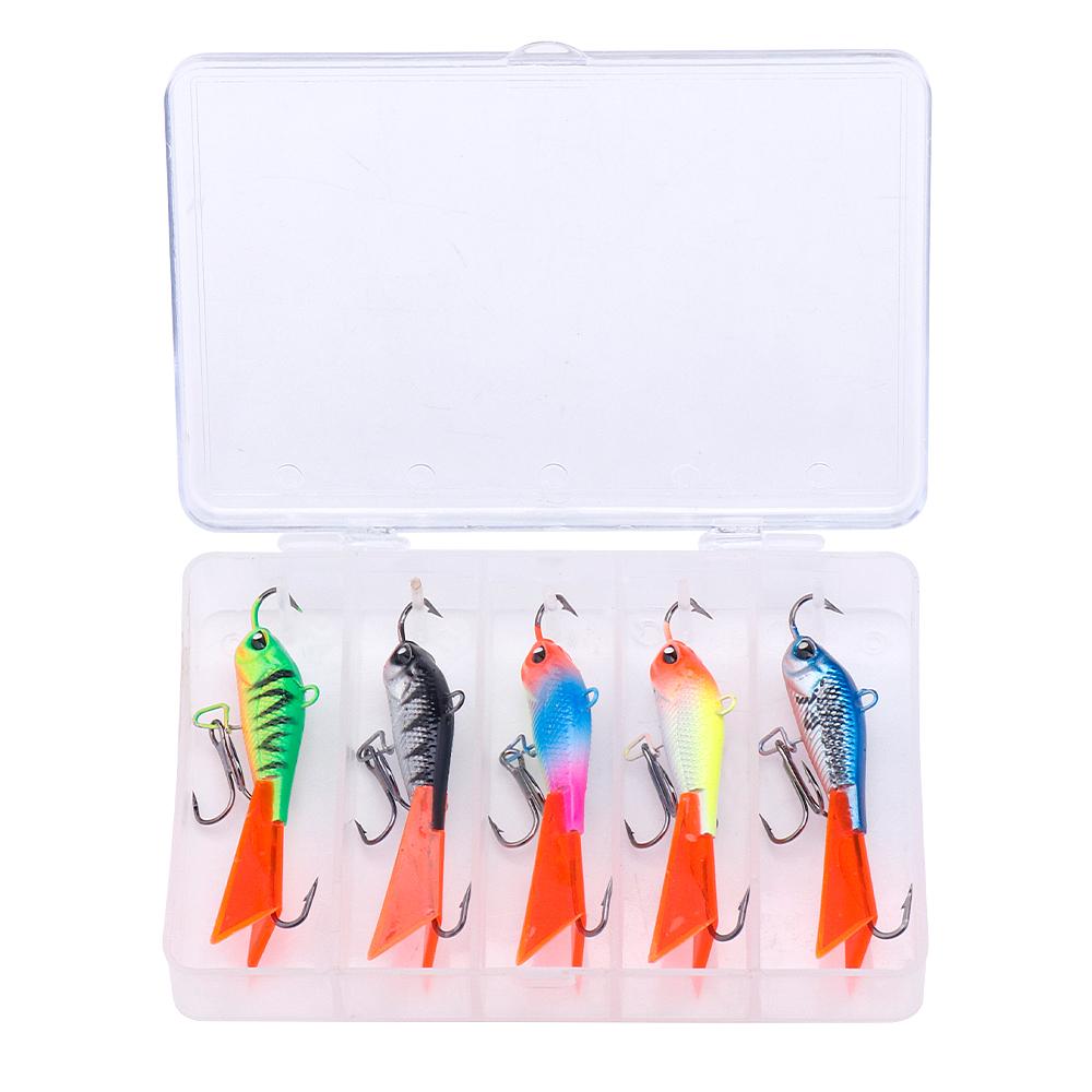 

Набор из 5 приманок для зимней рыбалки в коробке для снастей 63мм 15г зимние блесны щука форель окунь быстро тонущий воблер крэнкбейт балансир 5x 63mm 15g