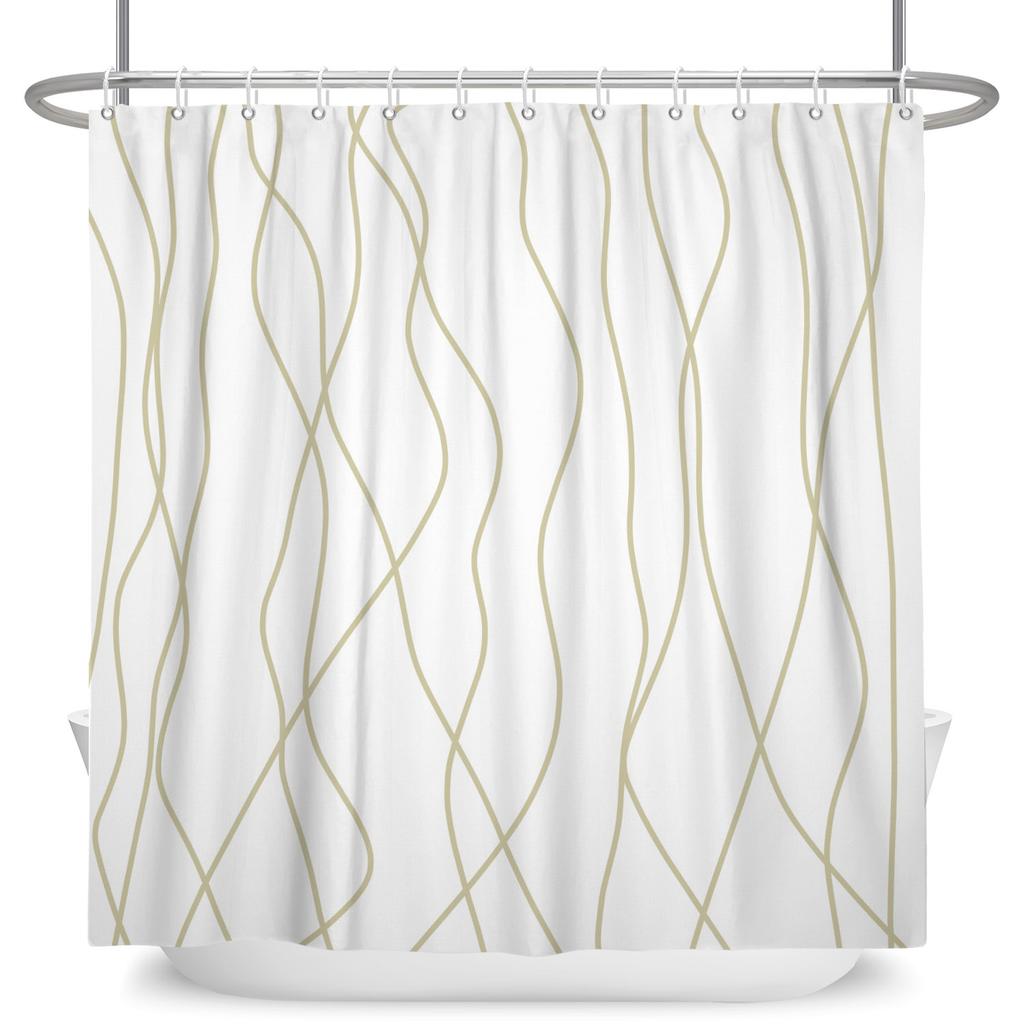 Minimalist Wavy Line Shower Curtain Gradient Design Waterproof Bath Curtain Bathroom Decor Multiple Options Polyester With Hooks
