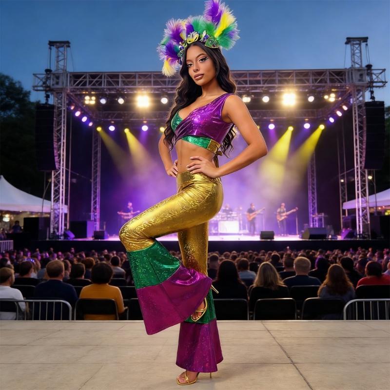 Disco Party Costume Set With Fashion Polyester Halloween Dance Costume And Matching Headpiece For Women