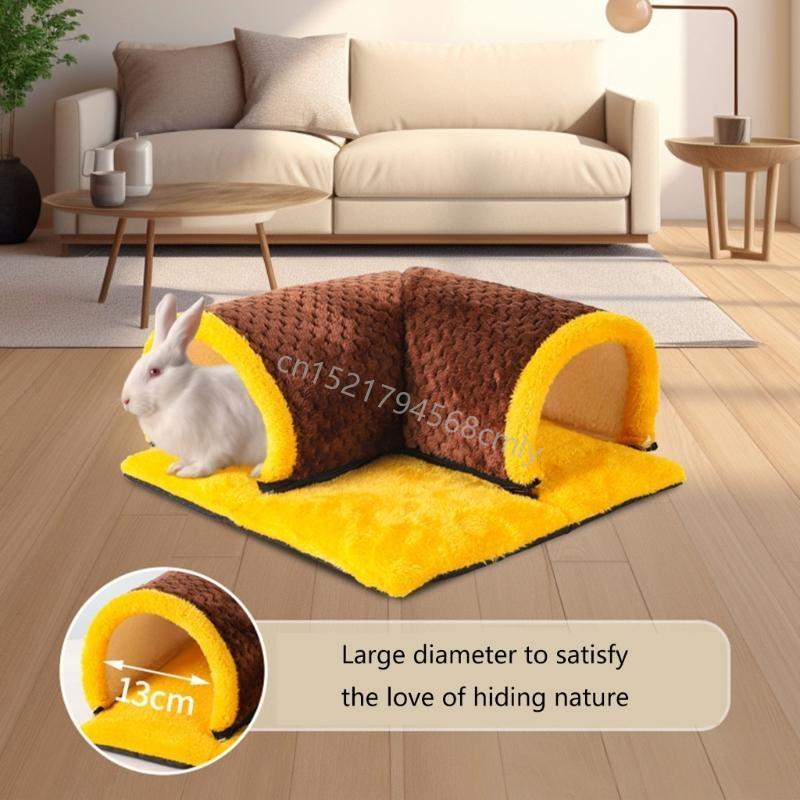 Soft Permeable Plush Pet Bed Small Animal Warm Bed House Cold Weather Cave for Small Pet Like Hamsters 6XDE