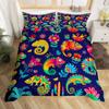 Lizard Warm Comforter Cover for Tens, Reptile Soft Duvet Cover Twin Sized Dimensions, Bohemian Paisley Batik Beding Set Exotic Animal Comfortable