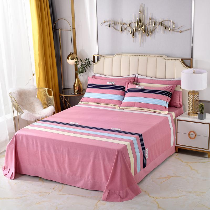 Simple Geometric Pattern Bed Sheet Set 100% Cotton Skin Friendly Flat Sheets with Pillowcase Thickened Queen Size Bedding Set