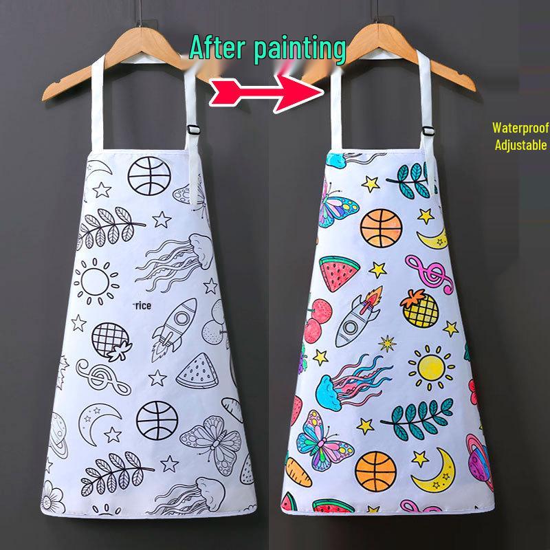 Children's Waterproof Graffiti Painting Apron - Cartoon Design for Art and Crafts, Kindergarten Coloring, Wear Backwards for Full Coverage