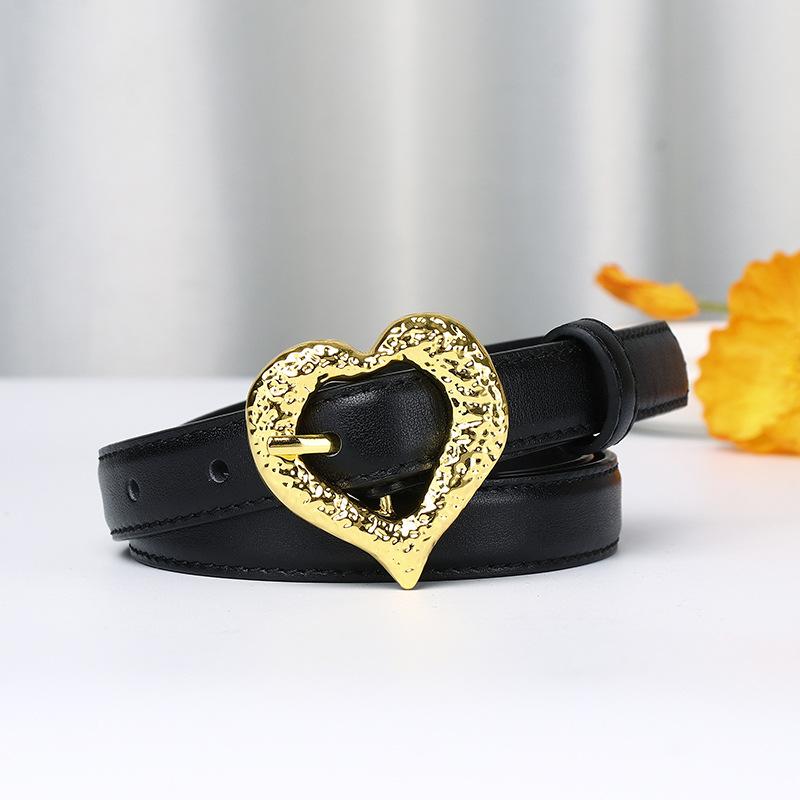 New First-Layer Cowhide Women'S Belt Women'S Genuine Leather Personalized Trend Heart-Shaped Pin Buckle Niche Fashion Decorative Thin Belt