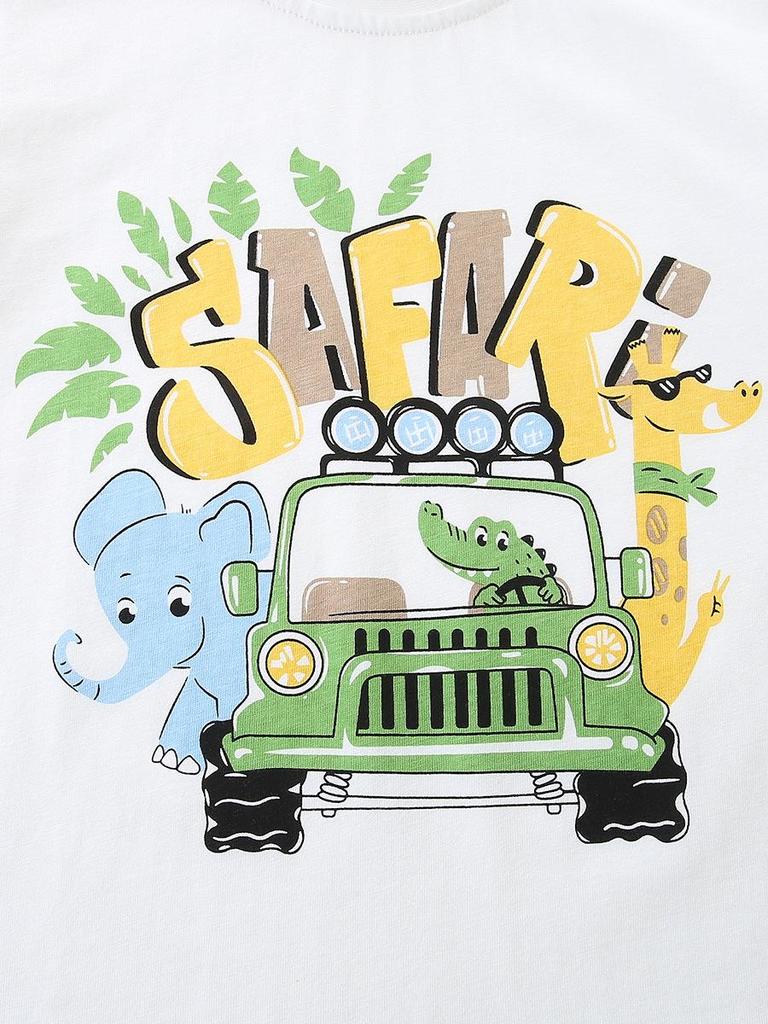 European Style Boys' Round Neck T-Shirt - Summer Creative Print Short Sleeve Top for Kids