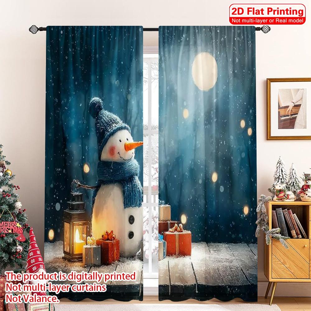 

Set Of 2 Flat Printing Christmas Party Curtain Full Moon Snowflakes Durable Polyester Without Electricity Spring Holiday W100*H70(CM)-Rod Pocket&1PCS