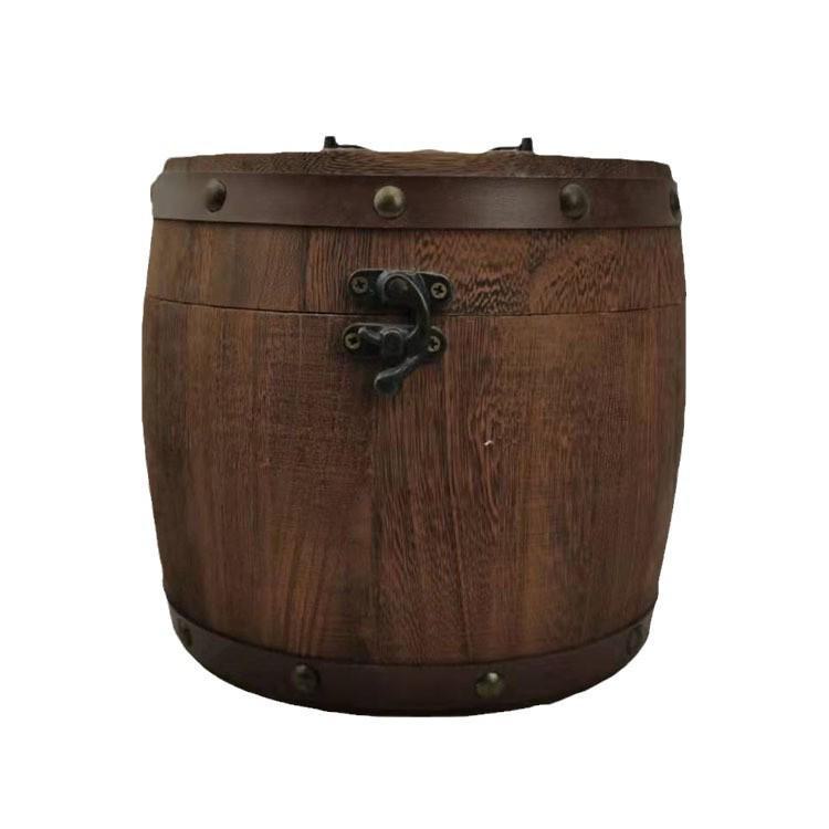 Solid Wood Pu'er Tea Storage Barrel – Heavy Burned Finish, Loose Tea Holder & Jewelry Organizer