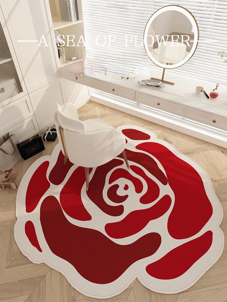 

Pink Peony Flower Carpet Living Room Special-shaped Girl s Bedroom Decor Rugs Dressing Table Foot Mats Cloakroom Anti Slip Mat 60X60cm