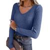 Women's Long Sleeve Knit V-Neck Pullover Top for Casual Daily Wear