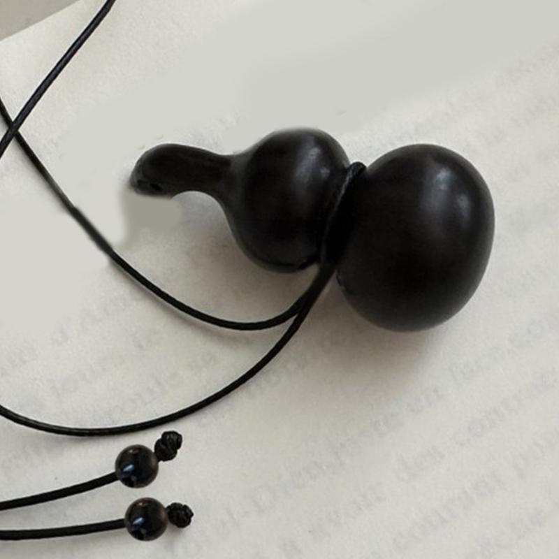Artistic Wood Gourd Sweater Chain Necklace Cultural Style Wood Gourd Pendant Necklace Neck Chain Jewelry for Casual Wear