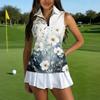 Women Sleeveless Golf Polo Shirt Zipper Front Collared Printed Sport Tank Top Lightweight Breathable Fabric Stretch Fit