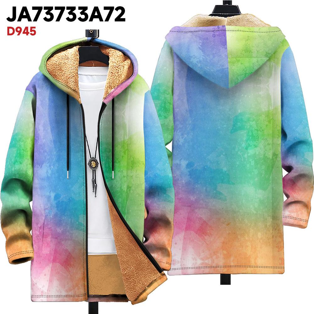 New Jacket Multi-colored Pattern Elements B1 Zipper Hooded Cardigan Thickened Winter Fleece Trendy Padded Clothes
