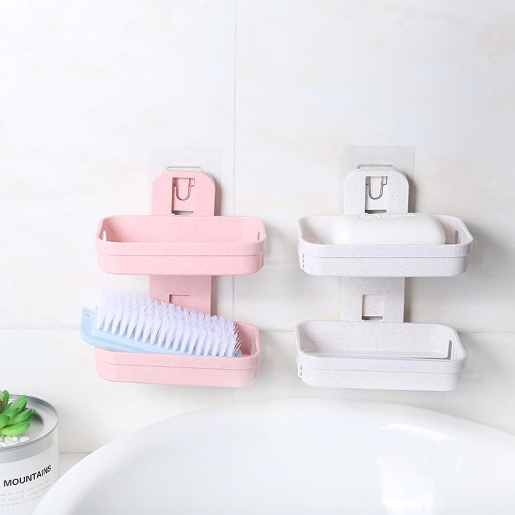 Bathroom Shower Soap Box Dish Storage Plate Tray Holder Case Soap Holder Double