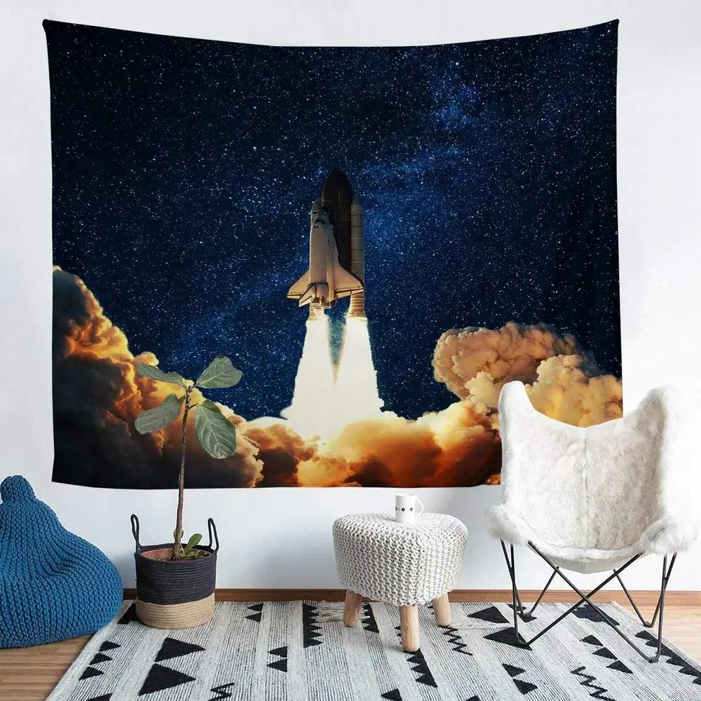 Rocket Tapestry Spaceship Shuttle Galaxy Tapestry Universe Travel Tapestry Wall Hanging for Bedroom Living Room Dorm Home Decor