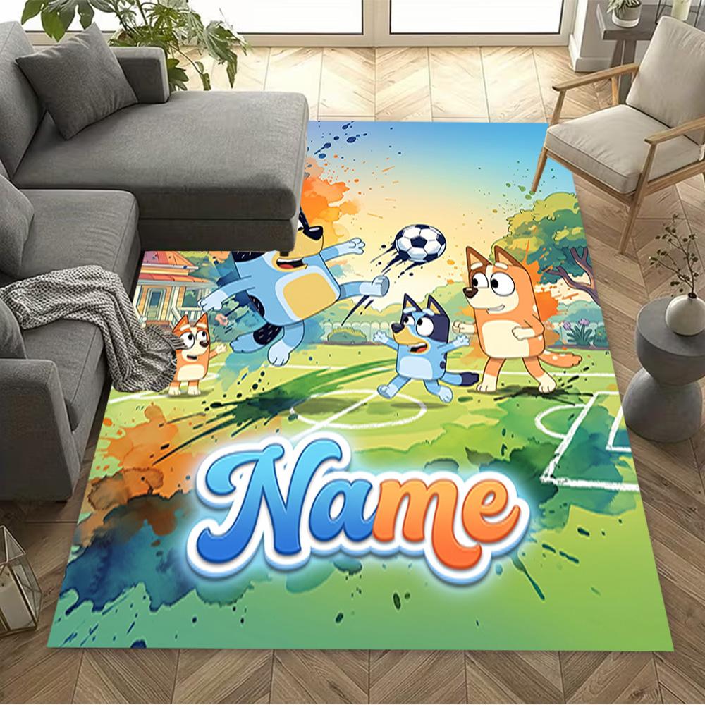 Bluey's Soccer Adventure Personalized Name Floor Rug Office Rug Suitable for Entryway Hallway Foyer Decorate room Anti-slip Rug Office home decor