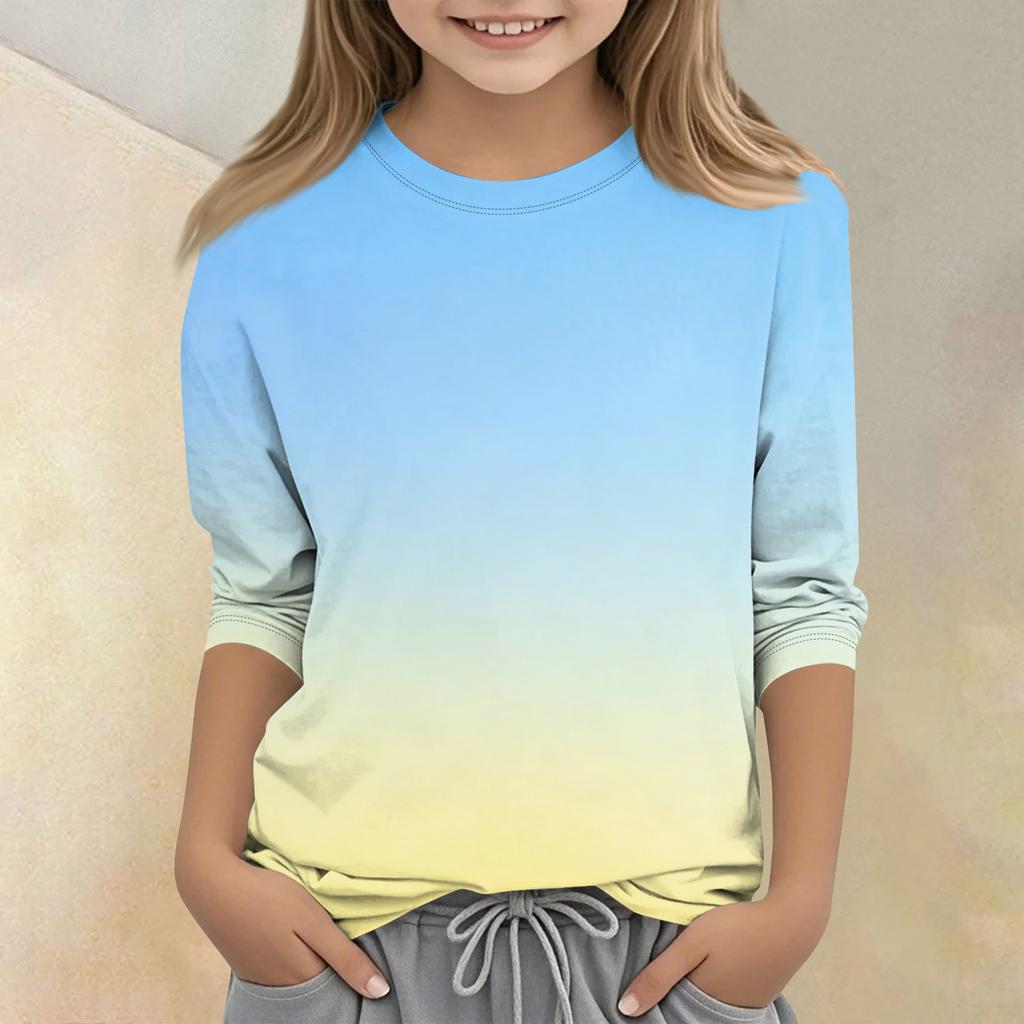 Children's Printed Round Neck Seven Quarter Sleeve Casual T-shirt
