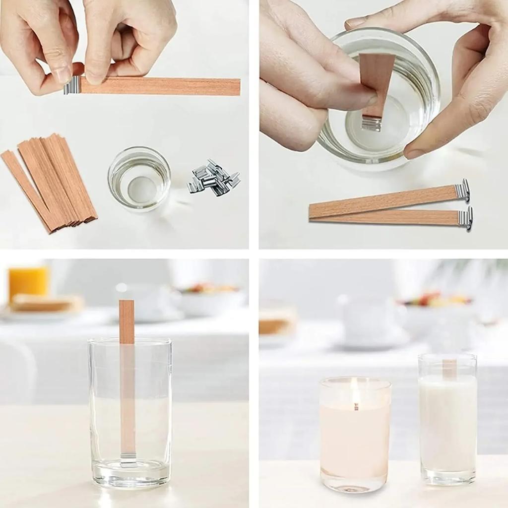 Wooden Wick Candle Making Kit with Clip Base Natural Smokeless DIY Candle Jar Supplies for Homemade Soy Wax Crafting Tools