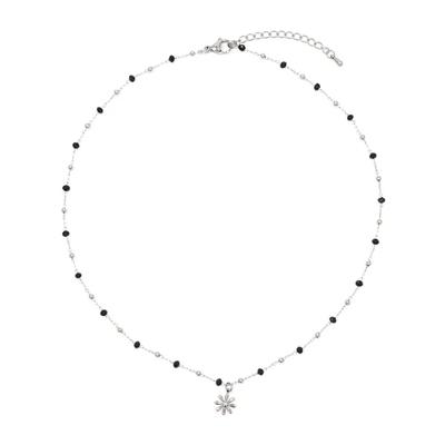 N Black Beads Ball Chain Daisy Necklace (C2601-AN1034_SV)