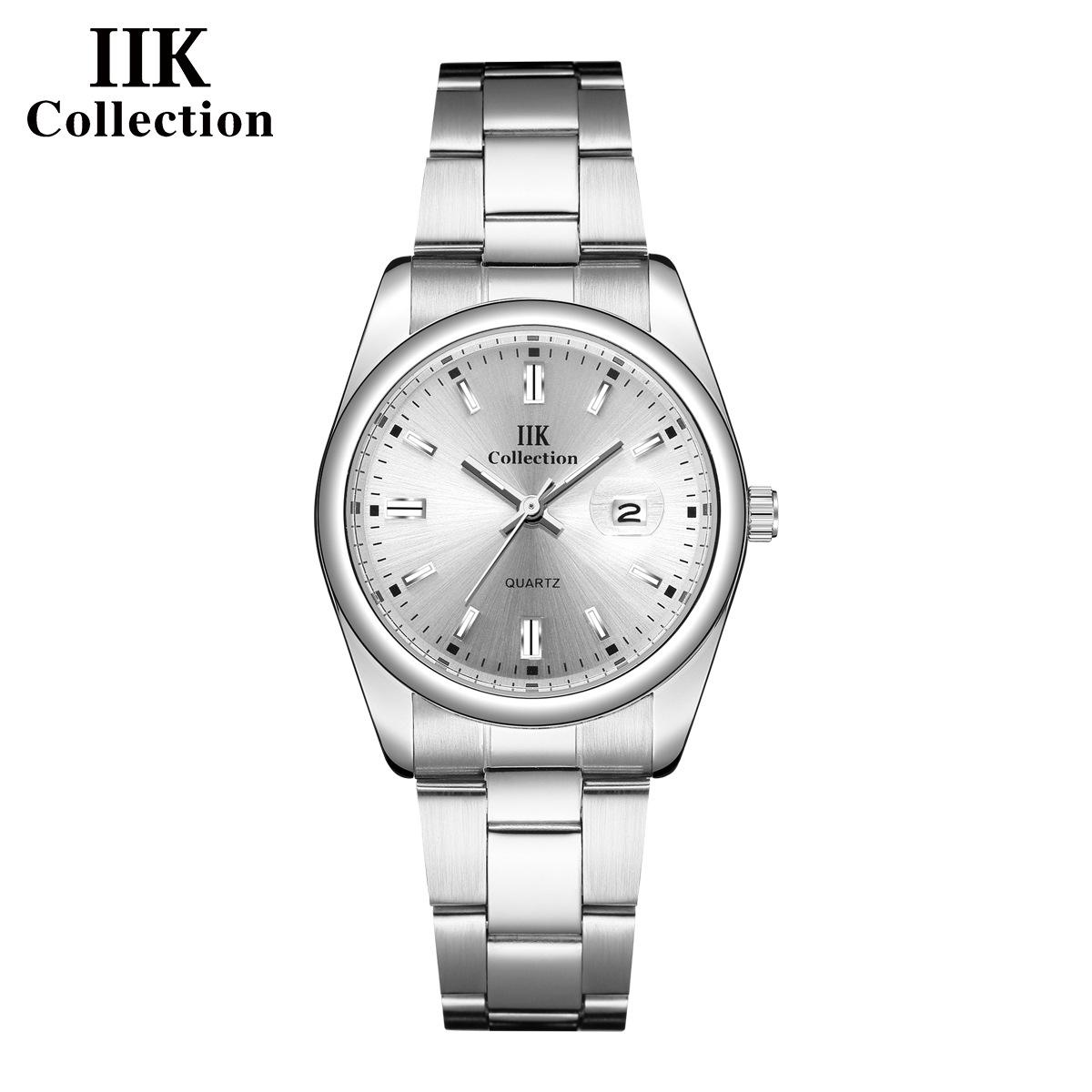 IIK Парные часы Кварцевый календарь с водонепроницаемым стальным ремнем Женские часы GB980 белый