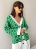 European Spring & Autumn Mid-length Jacquard Open-front Knit Cardigan Sweater