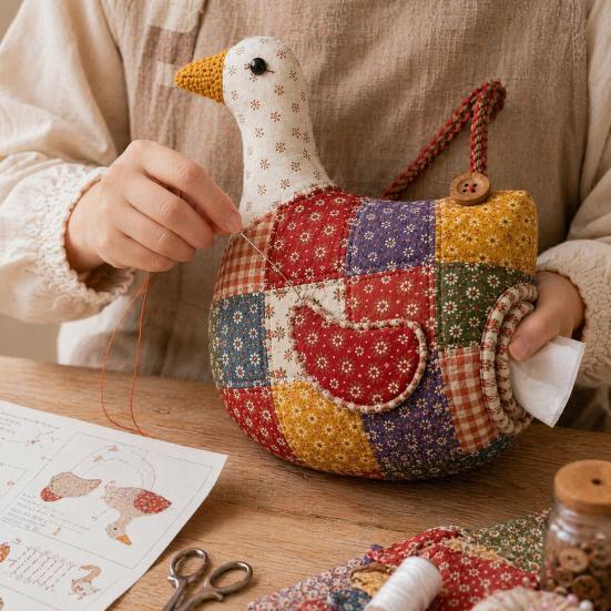 DIY Patchwork Tissue Box Cover Kit, Farm Animal Shape, Beginner-Friendly Sewing Material Set, Tissue Holder for Beginners Home Decor