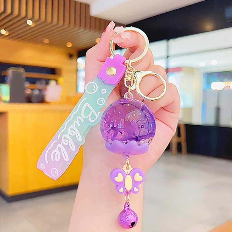 Cartoon Jewelry Dolls Keychain With Sturdy Resin Oil Pendant and Liquid Glitters Bottle for Fashionable Women Ladies