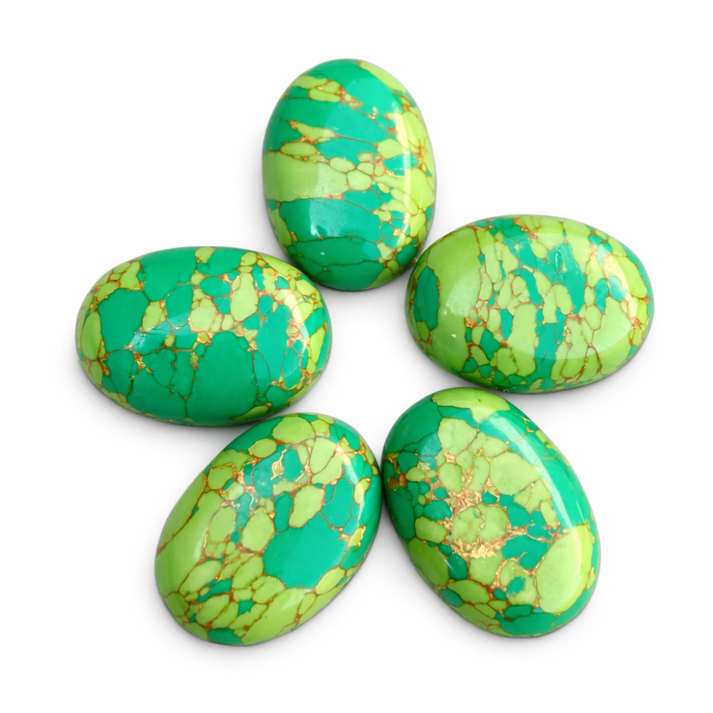 AAA+ Green Copper Turquoise Oval Cabochon, Flat Back Natural Gemstone, High Grade Turquoise for Jewelry Making 6x8mm зелёный