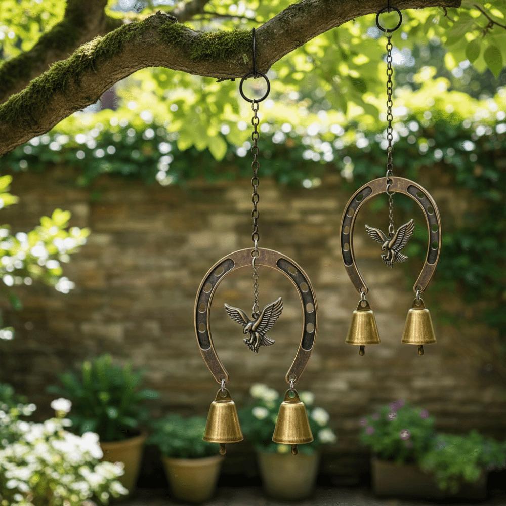 Creative Retro Wind Chimes Horse-Shaped Courtyard Hanging Ornament Blessing Metal Pendant  Backyard