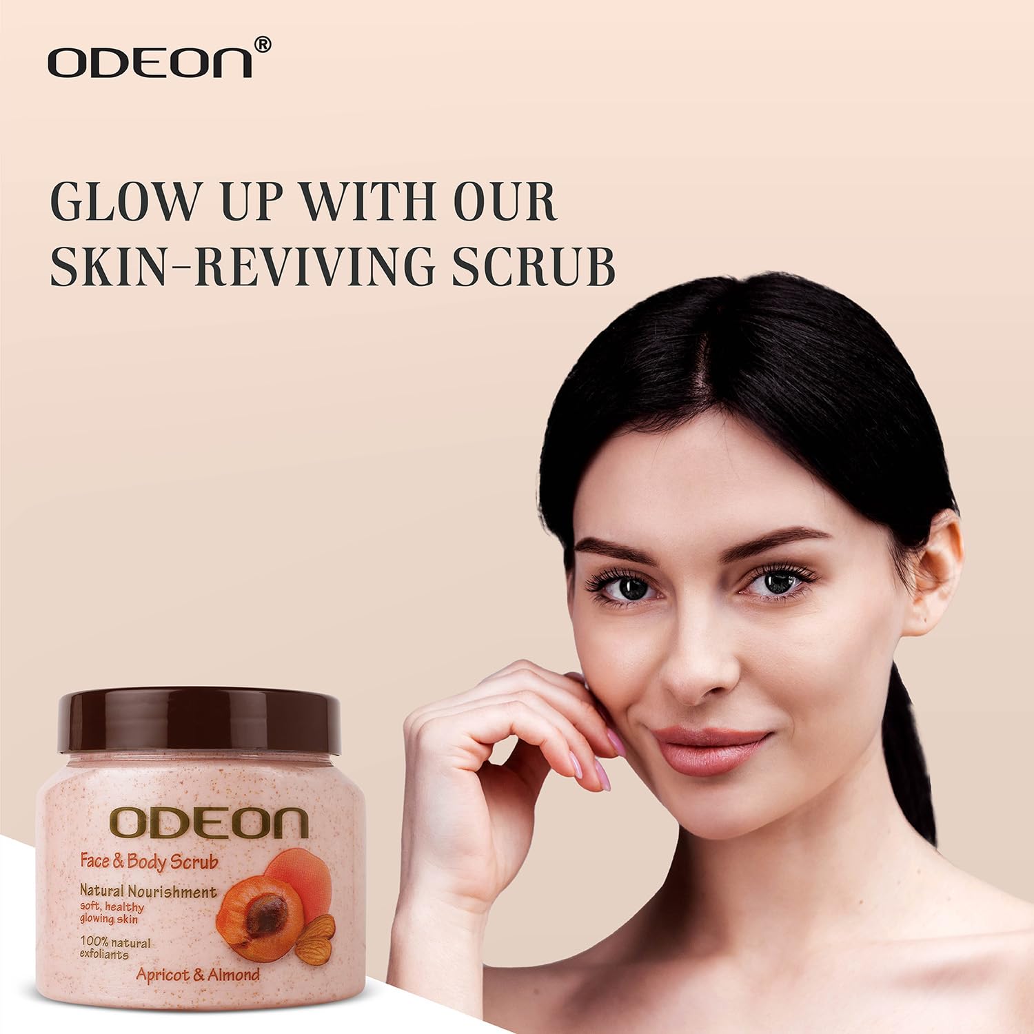 ODEON Apricot & Almond Face & Body Scrub (300ml) | Exfoliating Scrub for Even & Glowing Skin | Reduce Fine Lines | Nutrient-Rich Almond Oil Scrub |