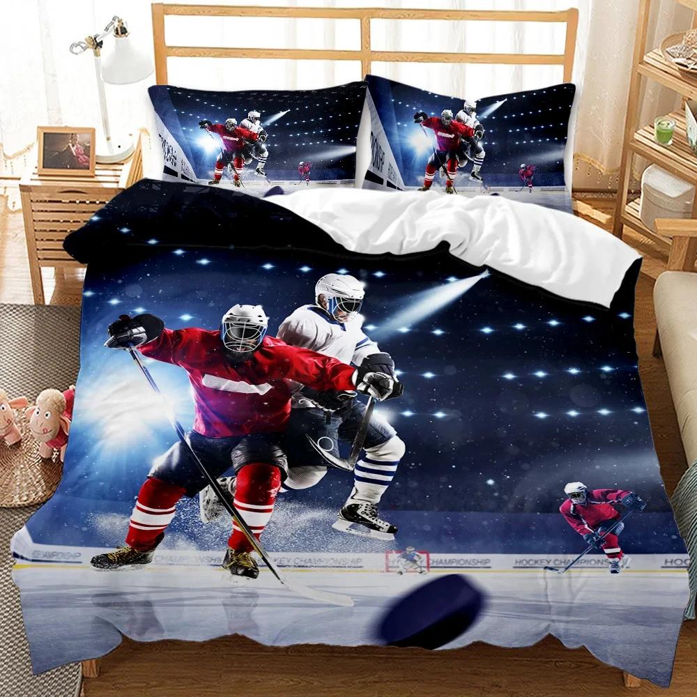 

Ice Hockey Duvet Cover Twin Hockey Sport Player Bedding Set Winter Extreme Sport Game Comforter Cover Soft Polyester Quitl Cover EU Single(135*200cm)3pcs