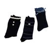 Korean Style Navy Preppy Plaid Bow Mid-Calf Socks with Flower Button and Lace Cuff for Women