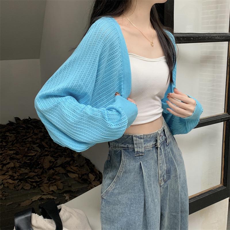 

Women s Summer Hollow Out Knit Cardigan - Lightweight Long Sleeve Shawl Cover-Up One Size [40-60 kg]