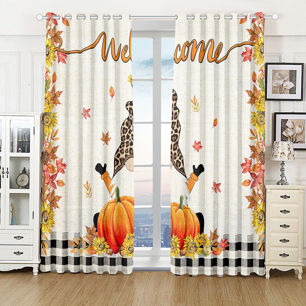 Cartoon Merry Christmas Bell Green Window Curtains for Kids Living Room Bedroom Bathroom Cupboard Kitchen Door Home Decor2Pieces