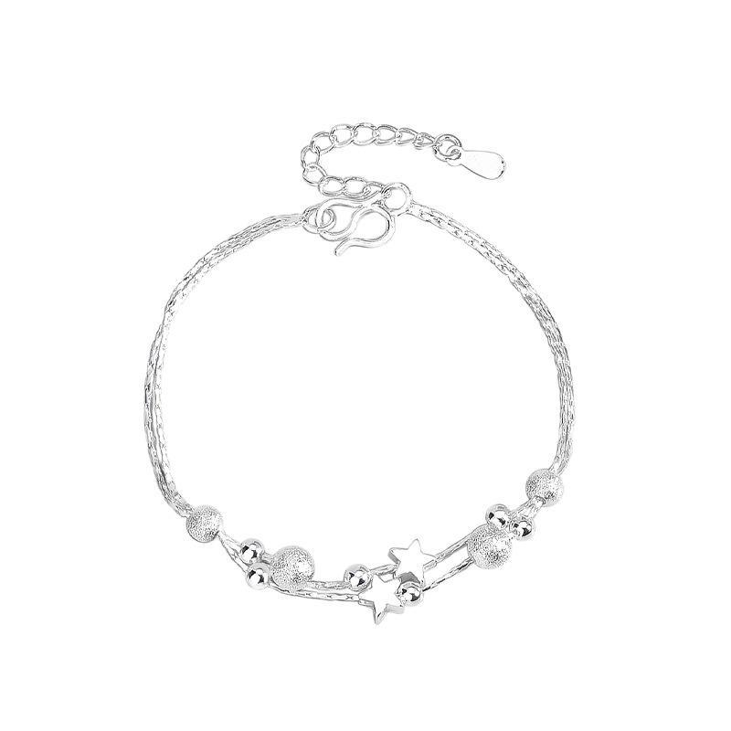 

Двухслойный браслет со звездой и шариком, женский корейский темперамент, студенческий круглый бисер, двухслойные ювелирные изделия 15+3CM серебряный