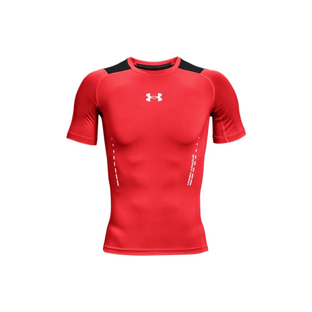 Under Armour Solid Logo Print American Vintage Dopamine Fitted Crew Neck T-Shirt Men Tops Red 1370657-628