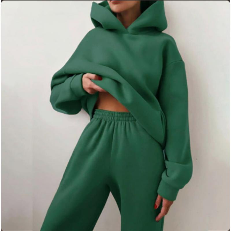 Women Elegant Solid Sets for Women Warm Hoodie Sweatshirts and Long Pant Fashion Two Piece Sets Ladies Sweatshirt Suits