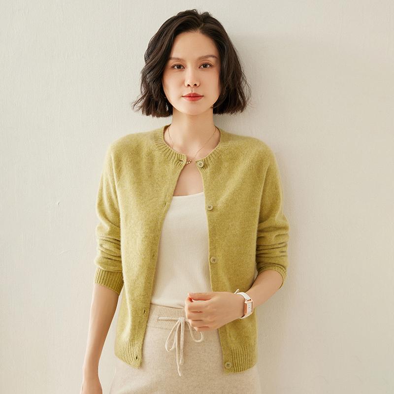 Женский кашемировый кардиган Qinghe cashmere 100% кашемир осенне-зимний кашемировый утолщенный кардиган мягкий и теплый L зелёный
