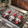 Rustic Wooden Texture Red Plaid Gnome Merry Christmas Doormat Non Slip Entrance Rug For Cozy Winter Holiday Decor Gift