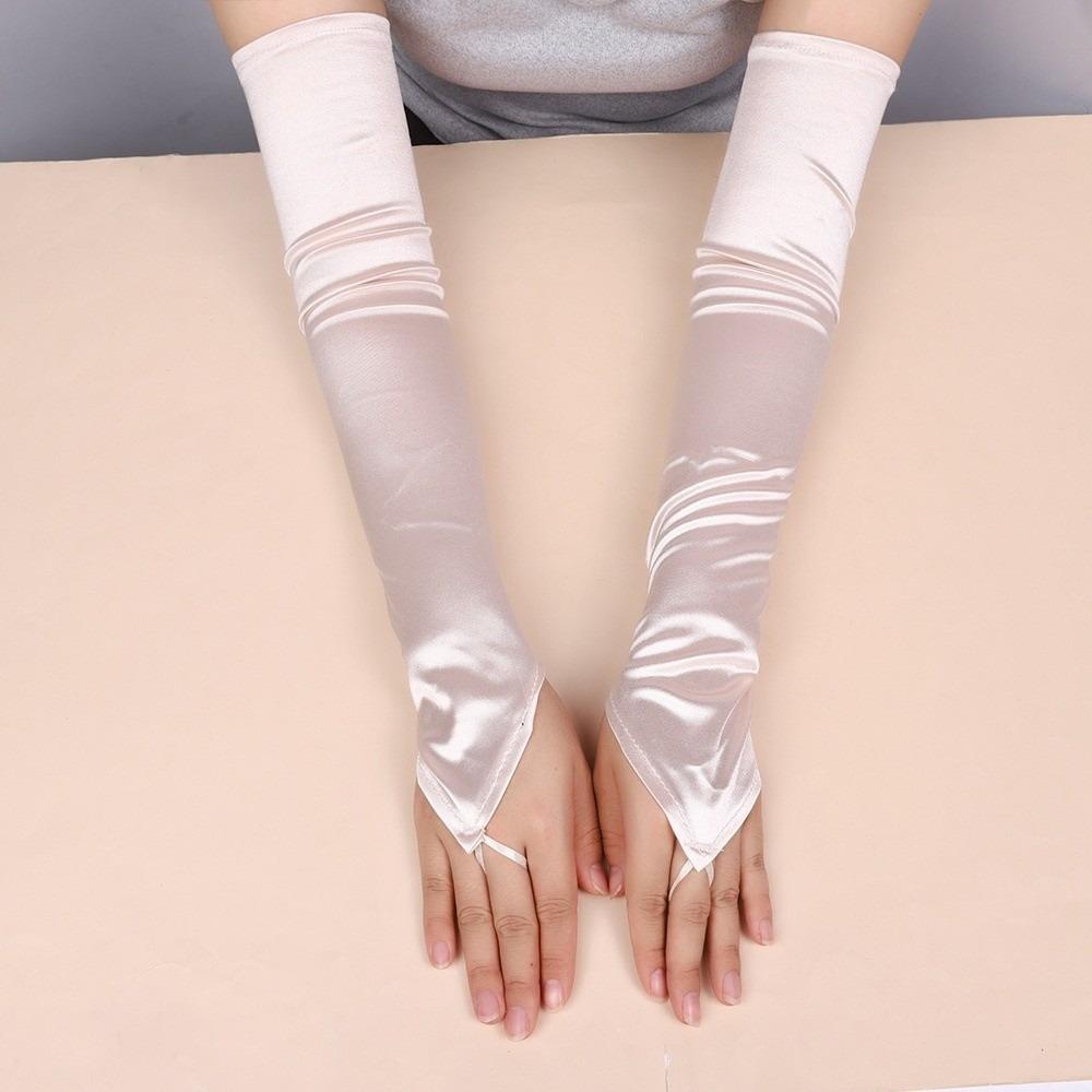 Satin Hook Finger Gloves Solid  Retro Long Fingerless Gloves New Women Gloves  Wedding Bride