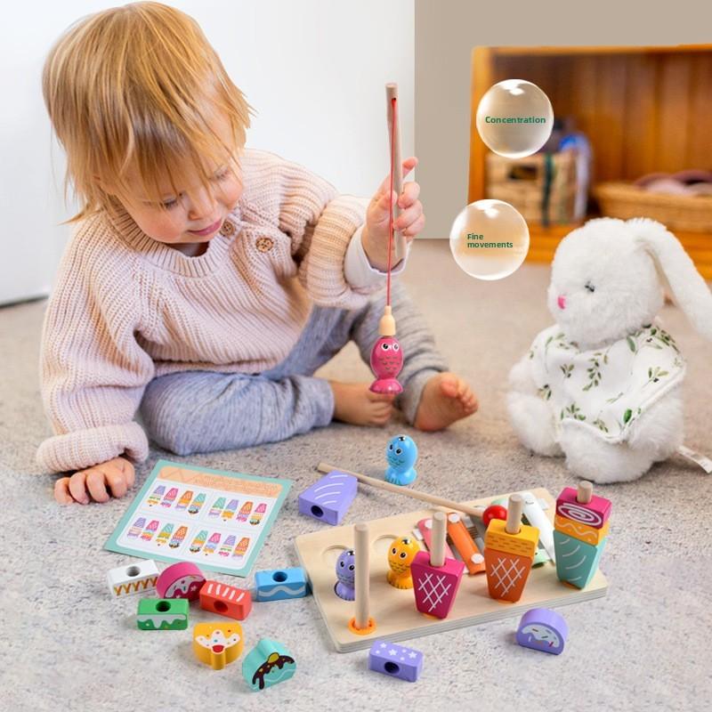 Toy Wooden Ice Cream Fishing Piano Playing Toys For Kids Educational Play