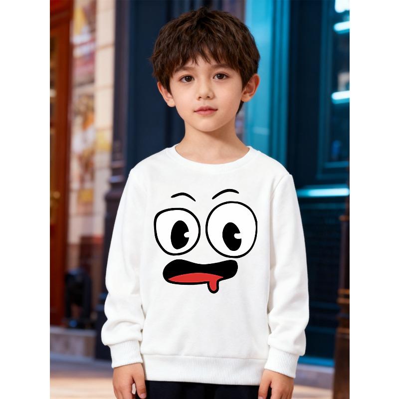 European sizes Kids' Fashion Sweatshirt, Round Neck Pullover with Cartoon Print, Suitable for Daily Casual Wear and Outdoor Activities