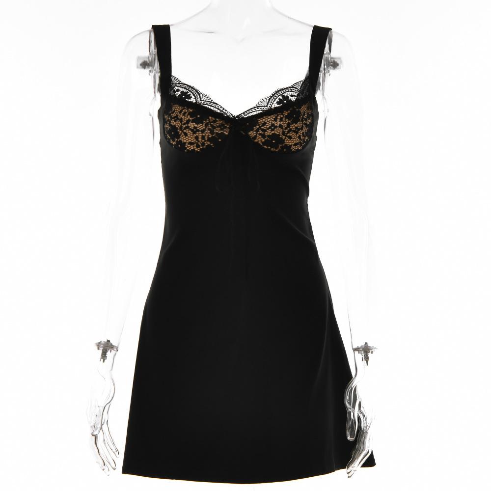 European and American women's clothing sexy suspender dress women's autumn new fashion lace low-necked backless hip-wrapped short skirt